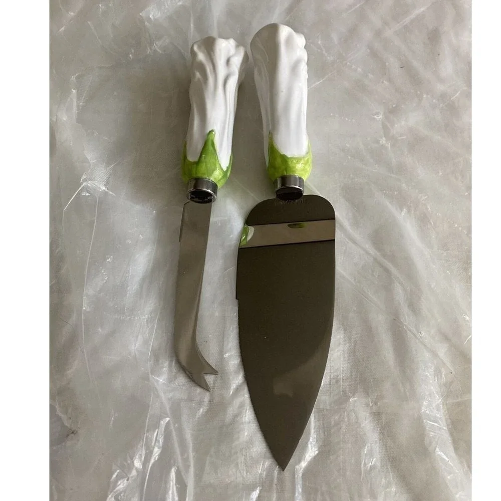 Wedding Cake Server & Knife Set Rose Bud Handles White Floral‎ Keepsake Cottage
